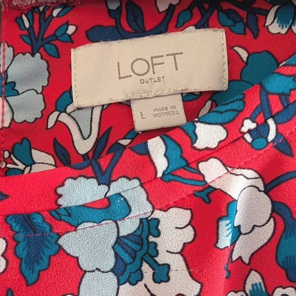 Loft Outlet Womens Large Pink Blue Floral Border Print Long Sleeve Blouse 461066 - Picture 4 of 5